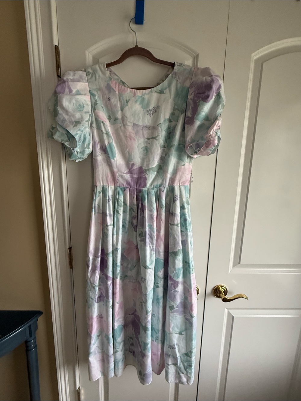 VTG Lanz Originals Cotton Blend Pastel Watercolor Puff-Sleeve Dress, sz. 10